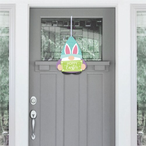 Big Dot of Happiness Easter Gnomes Spring Bunny Party Outdoor Front Door Decor 1 Pc Sign Perspective: back