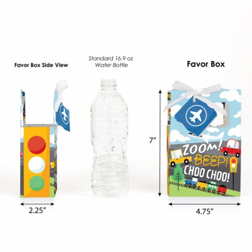 Big Dot of Happiness Cars, Trains & Airplanes Transportation Birthday Party Favor Boxes 12 Ct Perspective: back
