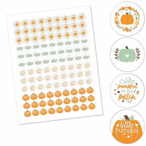 Big Dot of Happiness Little Pumpkin Birthday or Baby Shower Round Candy Sticker Favors 108 Ct Perspective: back