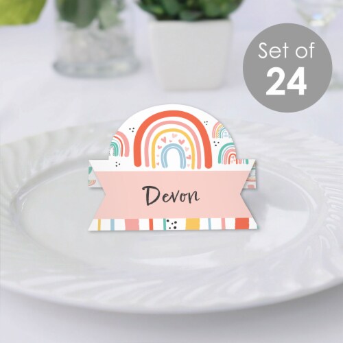 Big Dot of Happiness Hello Rainbow Boho Birthday Party Buffet Table Name Place Cards 24 Ct Perspective: back