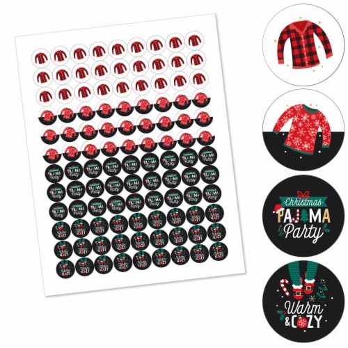 Big Dot of Happiness Christmas Pajamas Holiday Party Round Labels Fit Chocolate Candy 108 Ct Perspective: back
