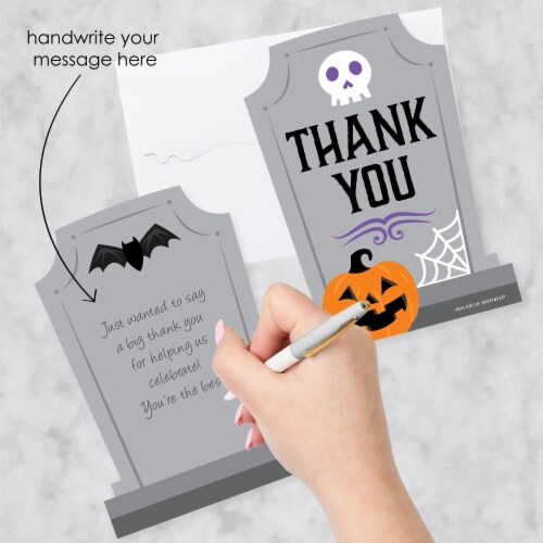 Big Dot of Happiness Cute & Colorful Tombstones Halloween Thank You Card with Envelopes 12 Ct Perspective: back
