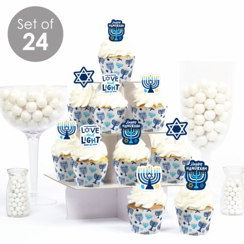 Big Dot of Happiness Hanukkah Menorah Holiday Party Cupcake Wrappers & Treat Picks Kit 24 Ct Perspective: back