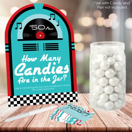 Big Dot of Happiness 50’s Sock Hop How Many Candies Rock N Roll Party Candy Guessing Game Perspective: back