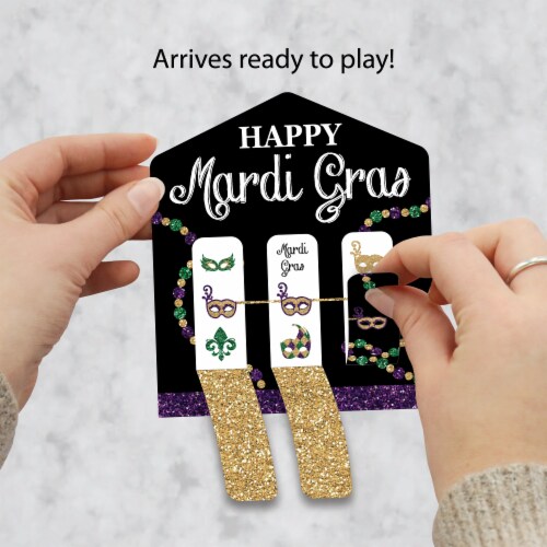 Big Dot of Happiness Mardi Gras Masquerade Party Game Pickle Cards Pull Tabs 3-in-a-Row 12 Ct Perspective: back