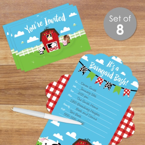 Big Dot of Happiness Farm Animals Fill-In Cards Fold & Send Invitations  8 Ct Perspective: back