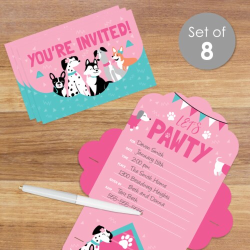 Big Dot of Happiness Pawty Like a Puppy Girl Fill-In Cards Party Fold & Send Invitations 8 Ct Perspective: back