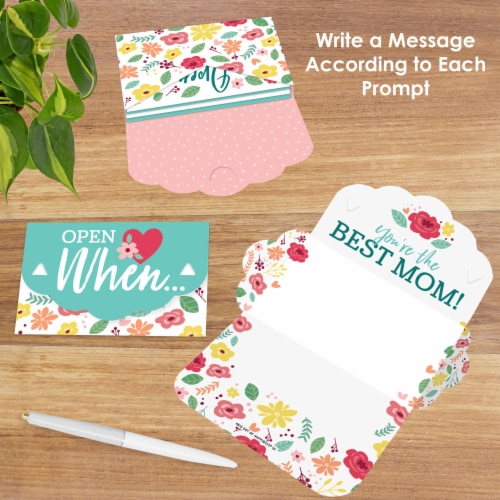 Big Dot of Happiness Colorful Floral Happy Mother's Day Cards Gift Box Open When Letters 8 Ct Perspective: back