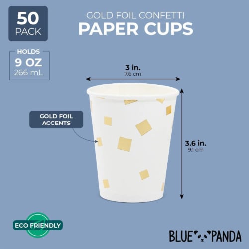 Blue Panda Party Paper Cups with Gold Square Confetti – Pack of 50, 9 oz Perspective: back