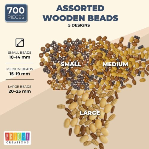 Wooden Beads for Crafts and Jewelry Making (5 Designs, 15 Sizes, 700 Pack) Perspective: back