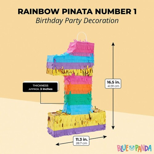 Small Rainbow Pinata Number 1 for 1st Birthday Party (11.3 x 16.5