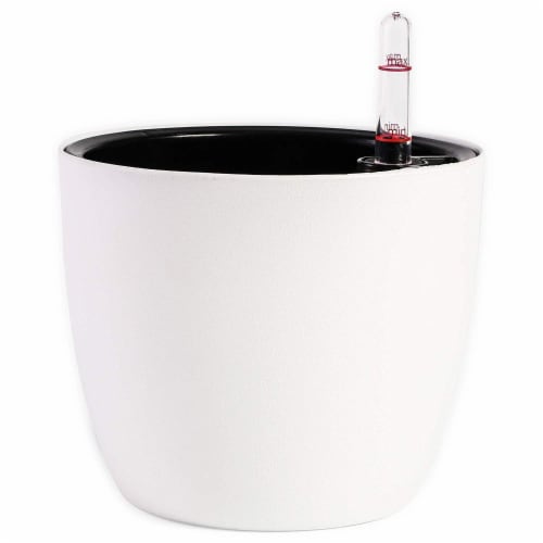 Self Watering Planter with Water Level Indicator (White, 7 in, 4 Pack) Perspective: back