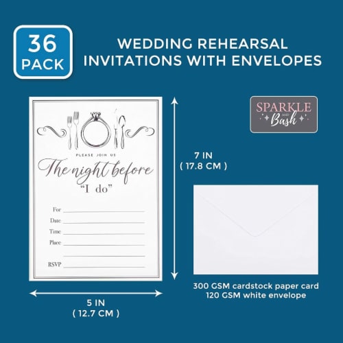 Wedding Rehearsal Invitations with Envelopes (5 x 7 in, White, 36 Pack) Perspective: back