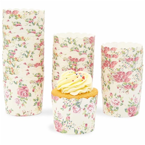 50-Pack Muffin Liners - Vintage Floral Cupcake Wrappers Paper Baking Cups Perspective: back