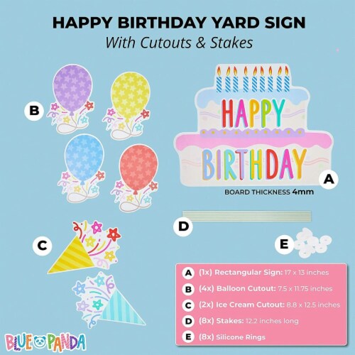 Happy Birthday Yard Signs, 7 Lawn Decorations with 8 Stakes, 8 Rings (23 Pcs) Perspective: back