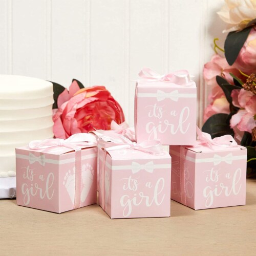 Its a Girl Baby Shower Party Favor Boxes with Ribbons (Pink, 50 Pack), PACK  - Kroger