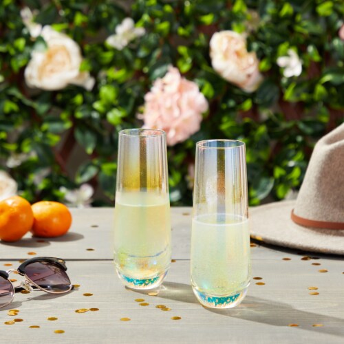 Iridescent Stemless Champagne Flutes, Wine Glasses for Cocktails