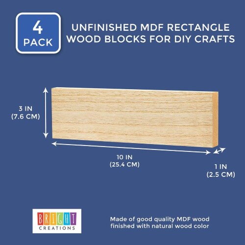 4 Pack 3x10x1 Inches Unfinished MDF Wood Block Smooth Surface for