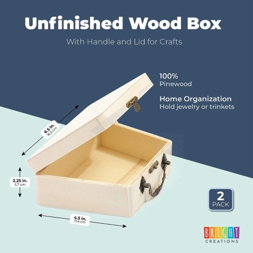 Unfinished Wood Box with Handle and Lid for Crafts (6.5 x Unfinished Wood Box with Handle and Lid for Crafts (6.5 x