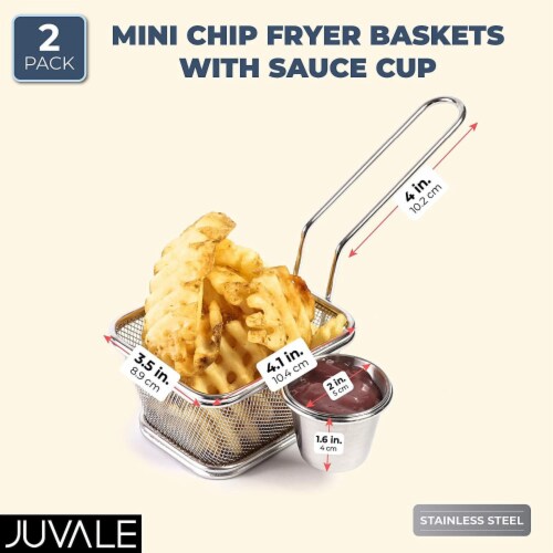 Set of 2 Stainless Steel Mini Chip Fryer Basket with Sauce Cup 