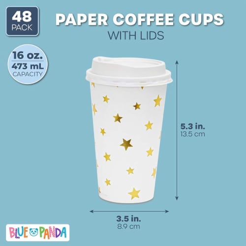 Insulated Paper Coffee Cups with Lids and Foil Stars (16-oz, 48-Pack) Perspective: back
