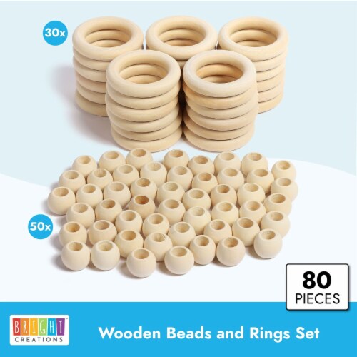 Wooden Beads and Rings Set for DIY Crafts and Macrame (80 Pieces) Perspective: back