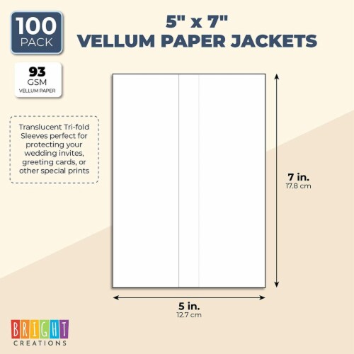 Vellum Paper Jackets for Wedding Invitations, Translucent (5 x 7 in, 100 Pack) Perspective: back