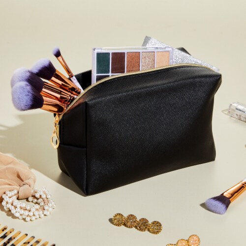 3 Pack Faux Leather Makeup Bag with Zipper Travel Cosmetic