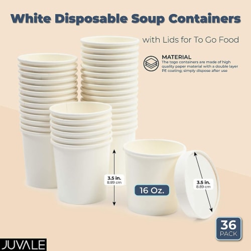 White Disposable Soup Containers with Lids for To-Go Food (16 oz