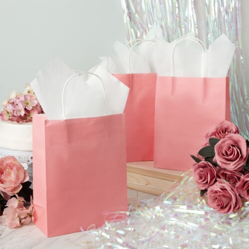 Pink Paper Gift Bags with Handles for Birthday Party, Wedding (8 x 10
