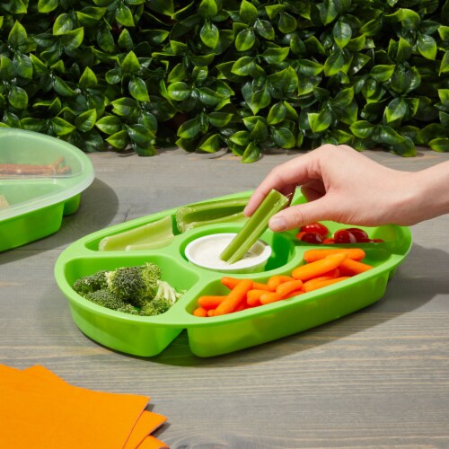 Plastic Divided Serving Platter Tray with Lid (Light Green, 2 Pack