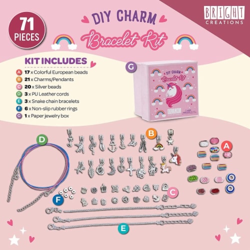 Unicorn Charm Bracelet Set for Girls, DIY Jewelry (71 Pieces) Perspective: back