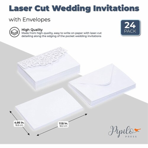 White Laser Cut Wedding Invitations with Envelopes (7.15 x 4.95 in, 24 Pack) Perspective: back