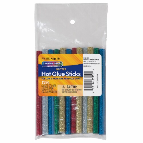 Creativity Street Hot Glue Sticks 4  x 0.31  6 Assorted Glitter Colors 12 Per Pack 6 Packs Perspective: back