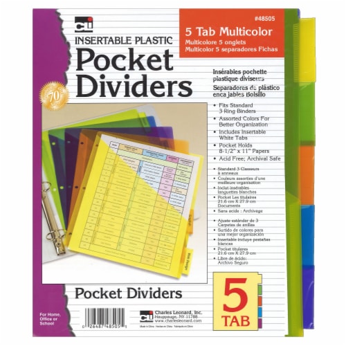 Charles Leonard Inc 5-Tab Index Dividers with Pockert - Assorted Perspective: back