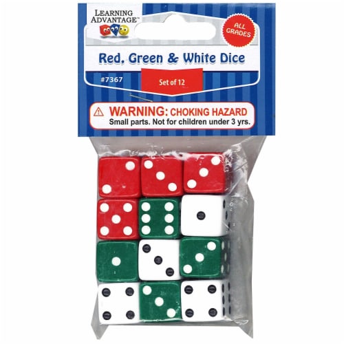 Learning Advantage Dot Dice Red/Green/White 12/Pack 3 Packs (CTU7367-6) Perspective: back