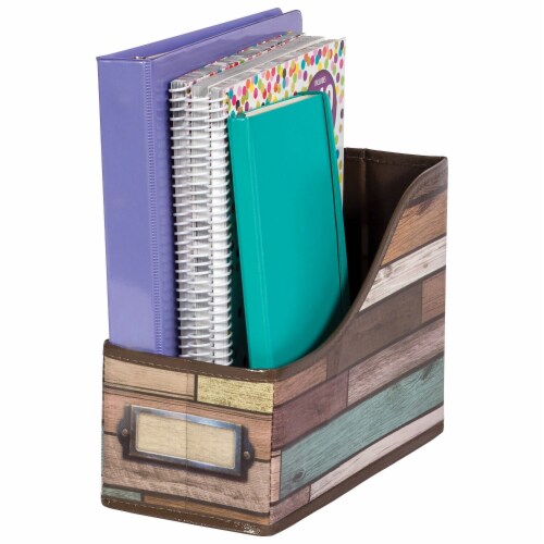 Teacher Created Resources Vinyl Book Bin 5  x 8  x 11  Reclaimed Wood Design Pack of 3 Perspective: back