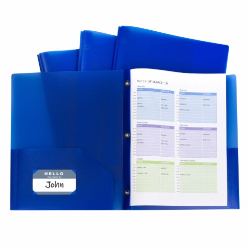 C-Line® Two-Pocket Heavyweight Poly Portfolio Folder with Prongs, Blue, 10 Per Pack, 2 Packs Perspective: back