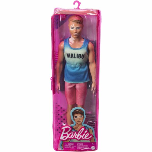 Barbie Ken Fashionistas Doll #192 Brown Cropped Hair Vitiligo Malibu Tank & Red Shorts Perspective: back