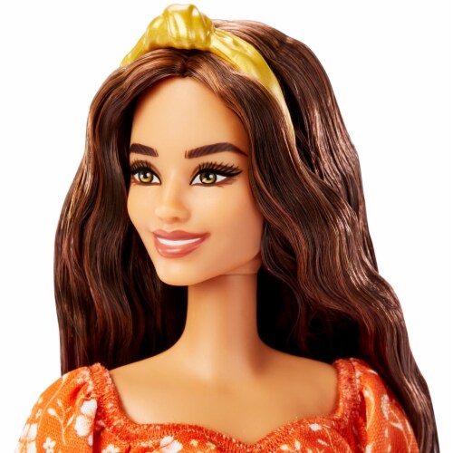 Barbie Fashionistas Doll, Long Wavy Brunette Hair, Floral Print Dress with  Ruffles & Heels, 1 - Fred Meyer