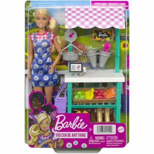 Barbie Farmers Market Playset, Barbie Doll (Blonde), Stand, Register & Accessories Perspective: back