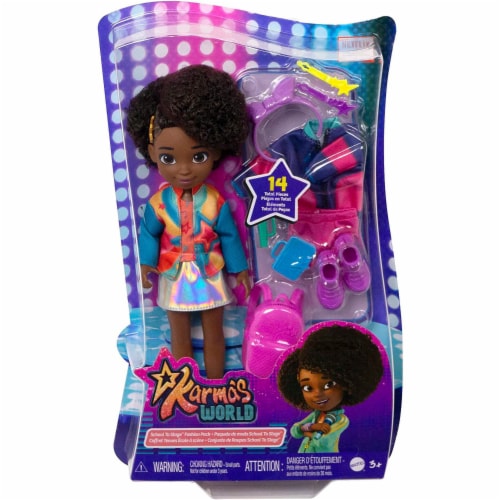 Karma's World School to Stage Fashion Pack 14-Piece Set with Doll (8.7-in) and Accessories Perspective: back