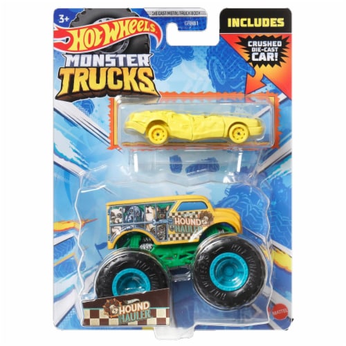 Hot Wheels Monster Trucks 1:64 Scale Hound Hauler, Includes Hot Wheels Die Cast Car Perspective: back