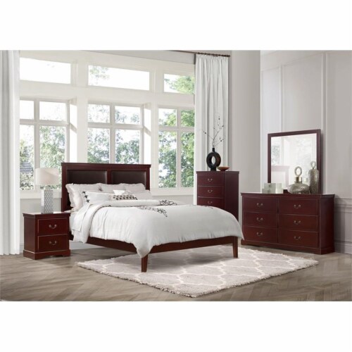 Lexicon Seabright Traditional Wood and Faux Leather Eastern King Bed in Cherry Perspective: back