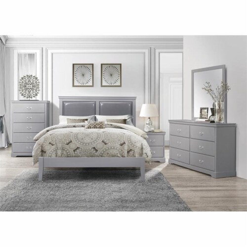 Lexicon Seabright Traditional Wood and Faux Leather Eastern King Bed in Gray Perspective: back