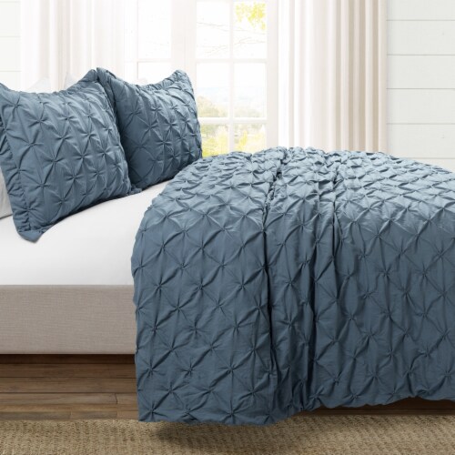 Ravello Pintuck Soft Oversized Duvet Cover Stormy Blue 3Pc Set King Perspective: back