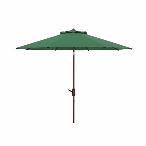 SAFAVIEH Outdoor Collection Ortega 9-Foot Tilt Crank Umbrella Hunter Green Perspective: back