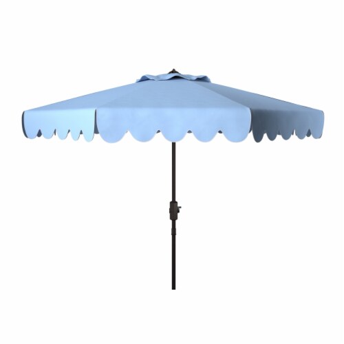 SAFAVIEH Outdoor Collection Venice 9-Foot Umbrella Baby Blue / White Perspective: back