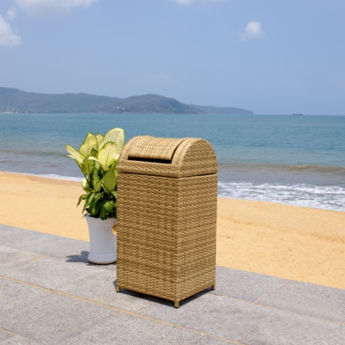 SAFAVIEH Outdoor Collection Serapis Trash Bin Natural Perspective: back