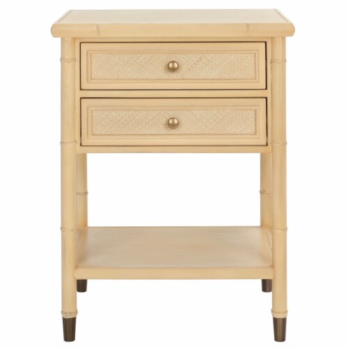 SAFAVIEH Ahab 2-Drawer 1 Shelf Accent Table Light Blonde / Gold Perspective: back